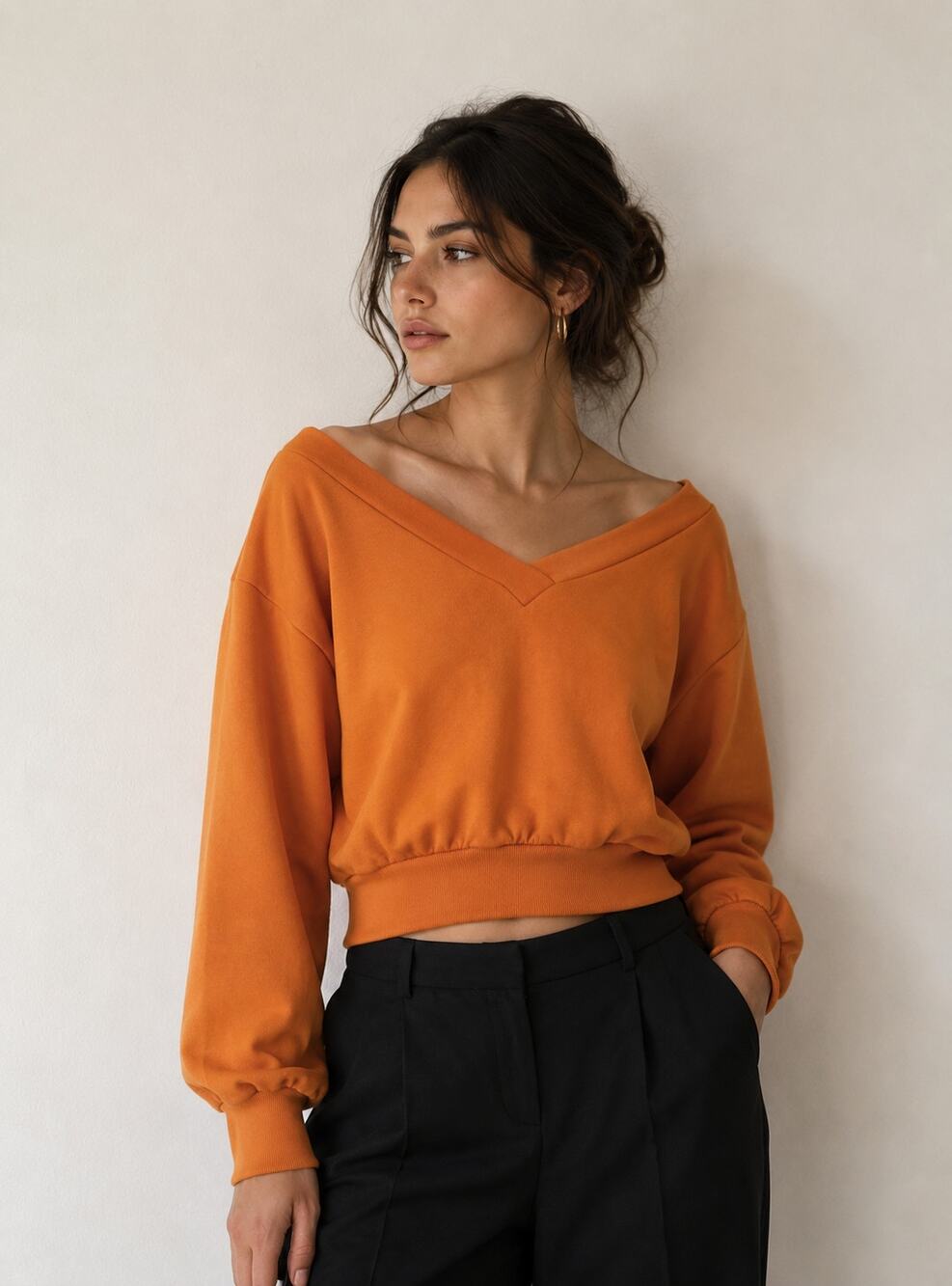 NWT Maeve by Anthropologie Off The Shoulder‎ Sweatshirt Tangerine Cropped XS $78